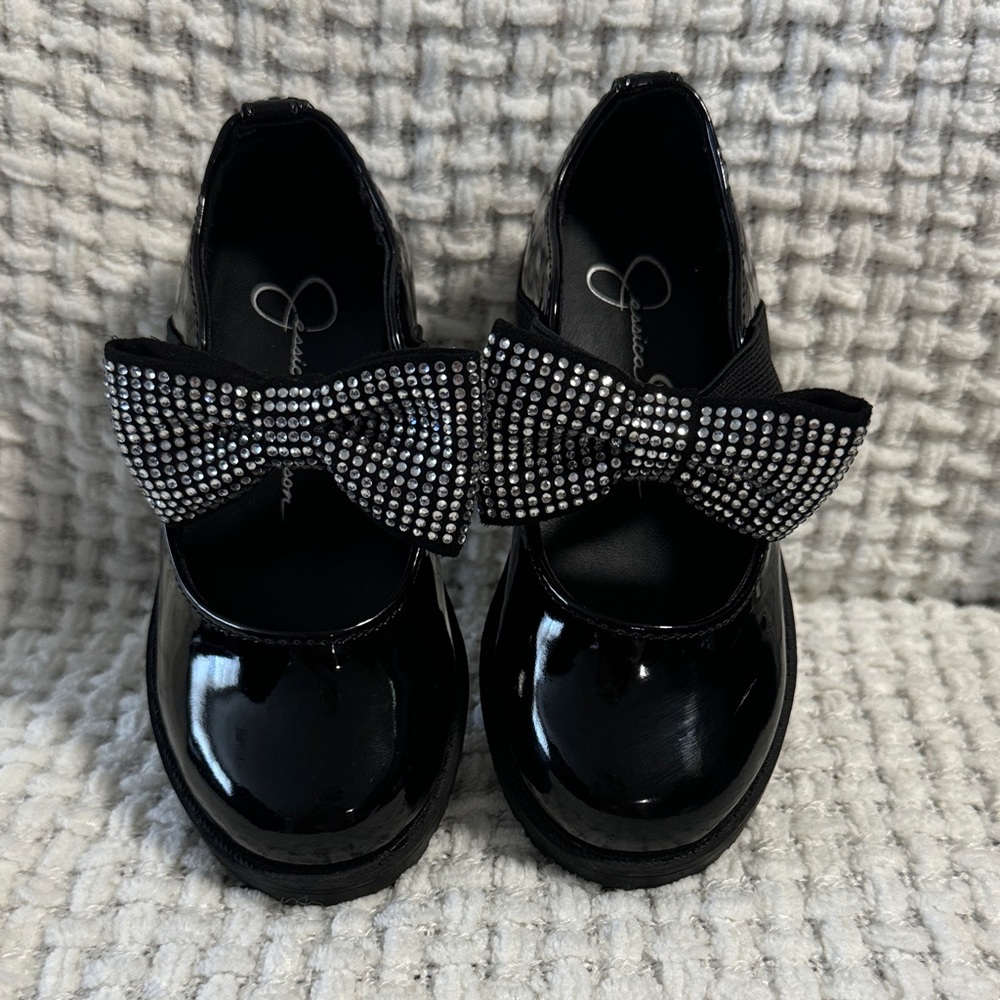 Jessica Simpson Black Kids Dress Shoes with Sparkling Bow